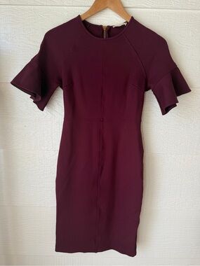Rachel Parcell Burgundy Flutter Sleeve Sheath Dress Size Small